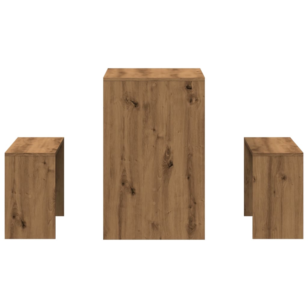 3 pcs conj. mesa jantar/banco deriv. madeira carvalho artisiano