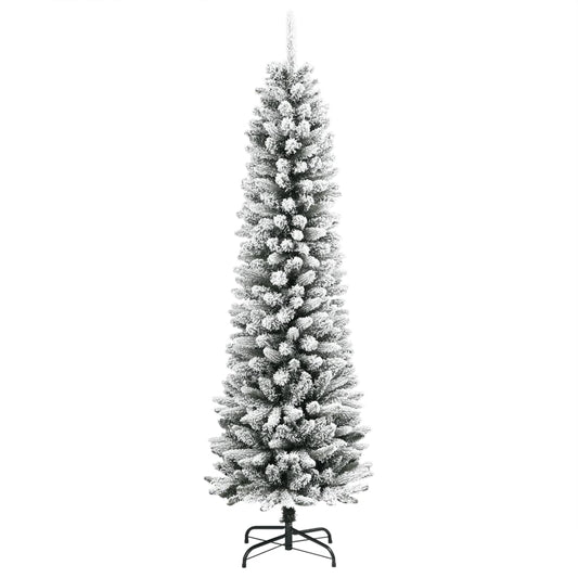 Árvore de Natal artificial fina com neve PVC e PE 210 cm