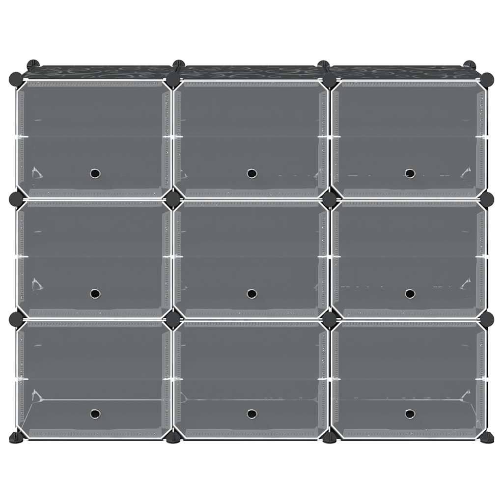 Organizador de arrumação com 9 cubos e portas PP preto