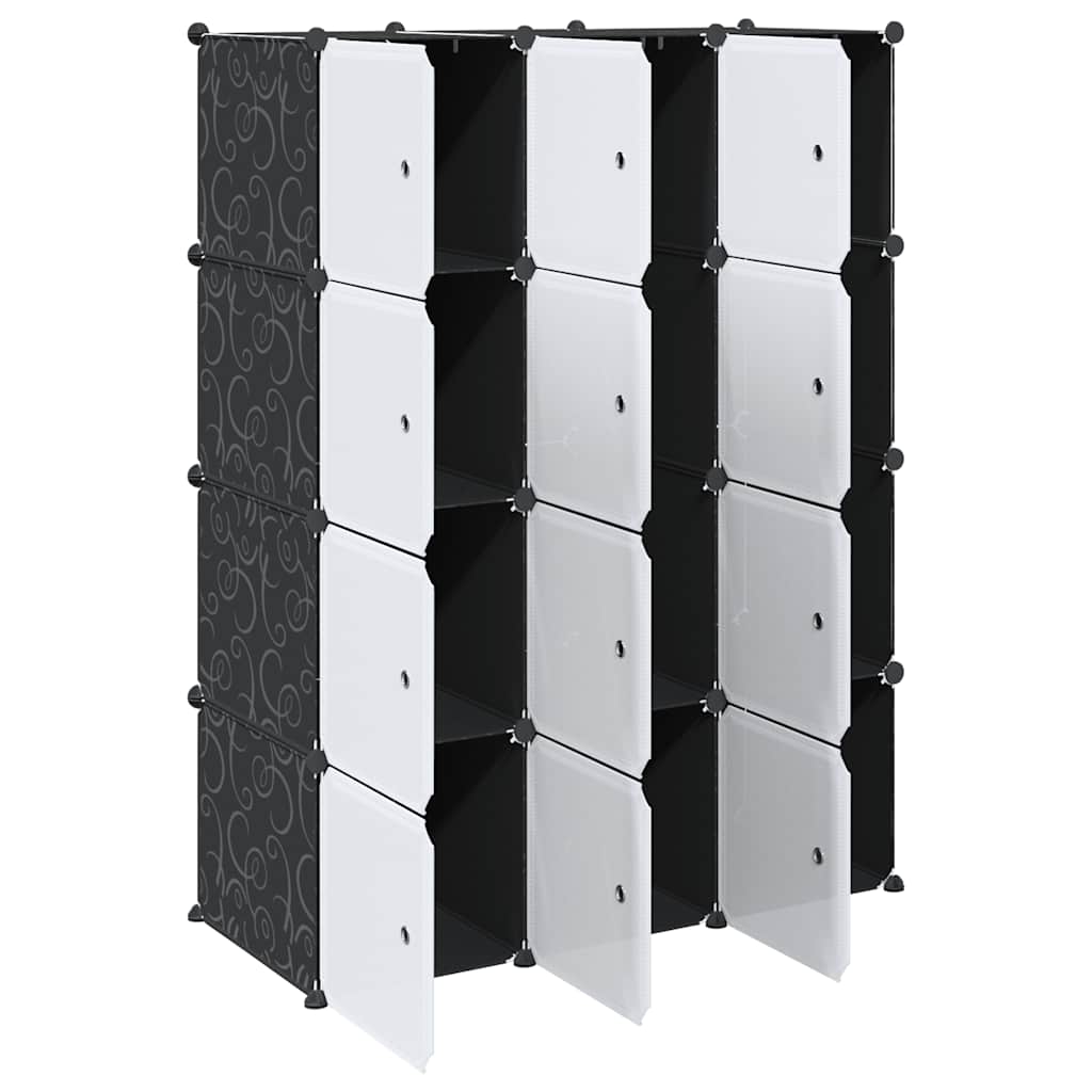 Organizador de arrumação com 12 cubos e portas PP preto