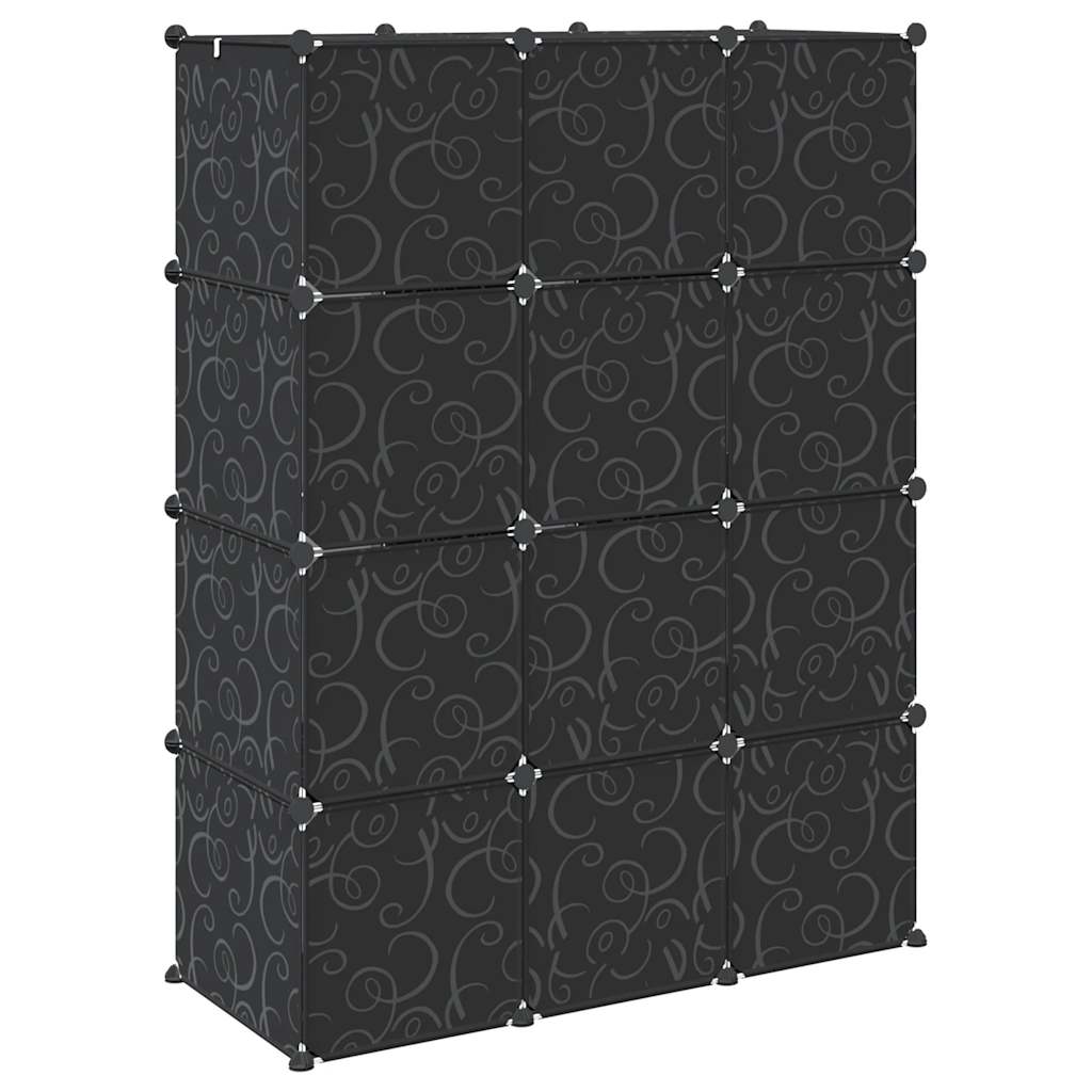Organizador de arrumação com 12 cubos e portas PP preto