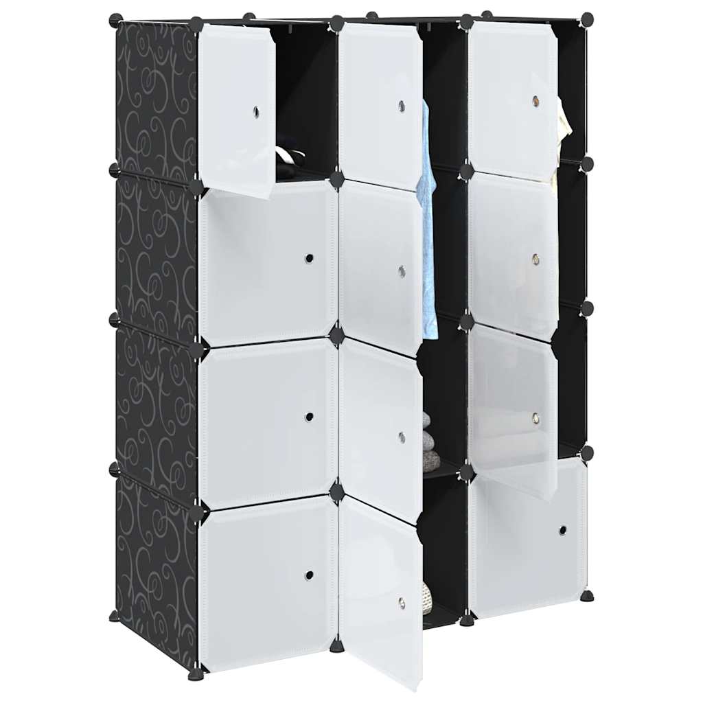 Organizador de arrumação com 12 cubos e portas PP preto