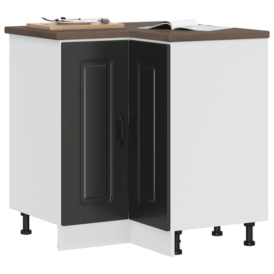 Armário baixo canto cozinha Kalmar madeira artificial preta