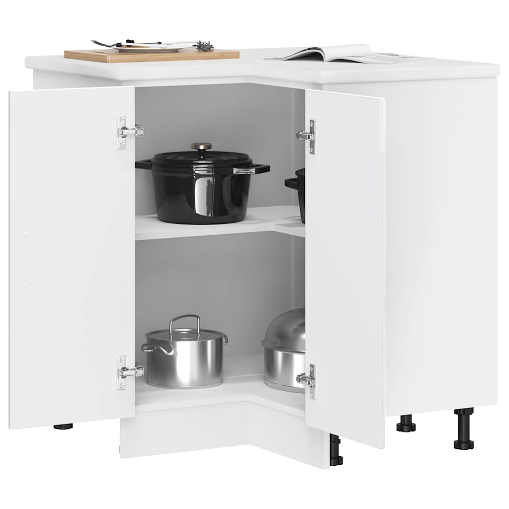 Armário baixo de canto de cozinha Kalmar branco alto brilho