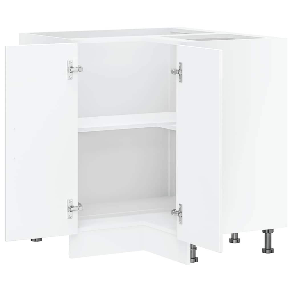 Armário baixo de canto de cozinha Kalmar branco alto brilho