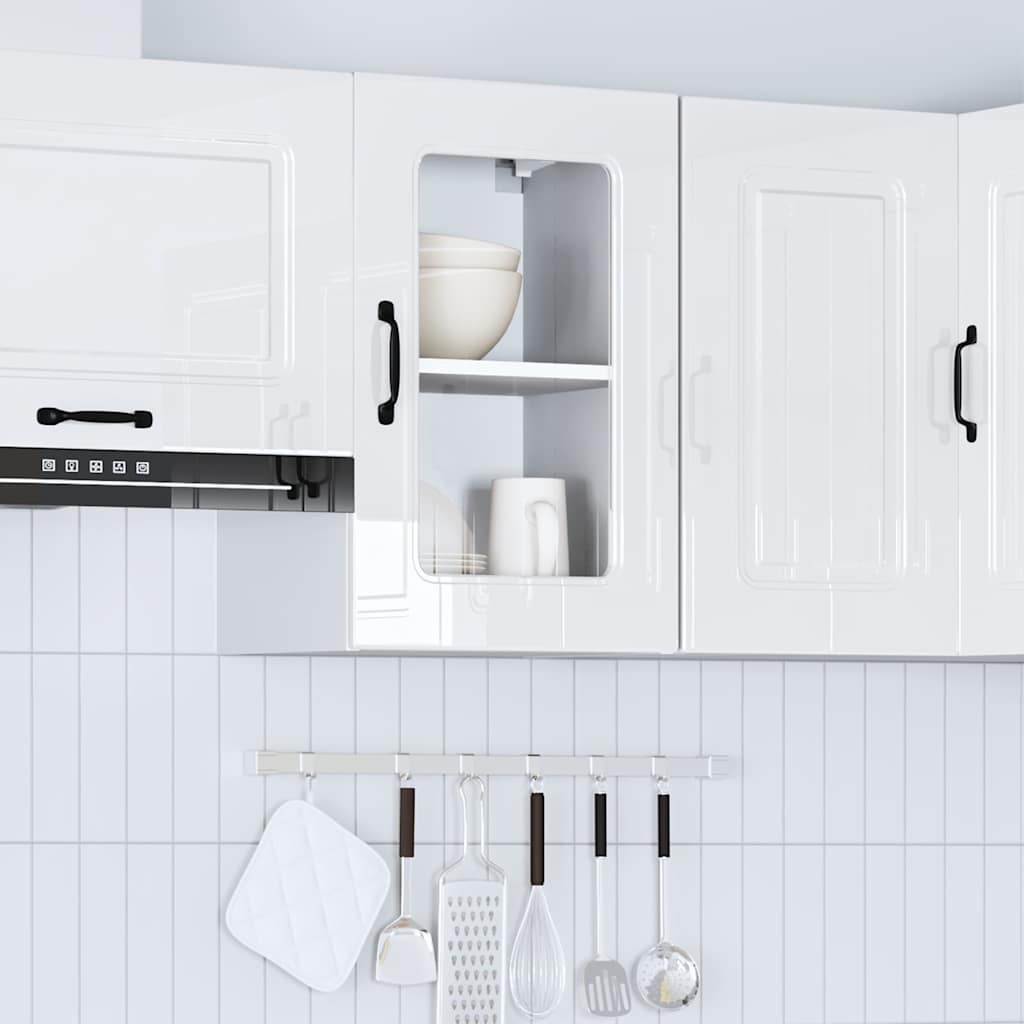 Armário parede de cozinha porta vidro Kalmar branco alto brilho