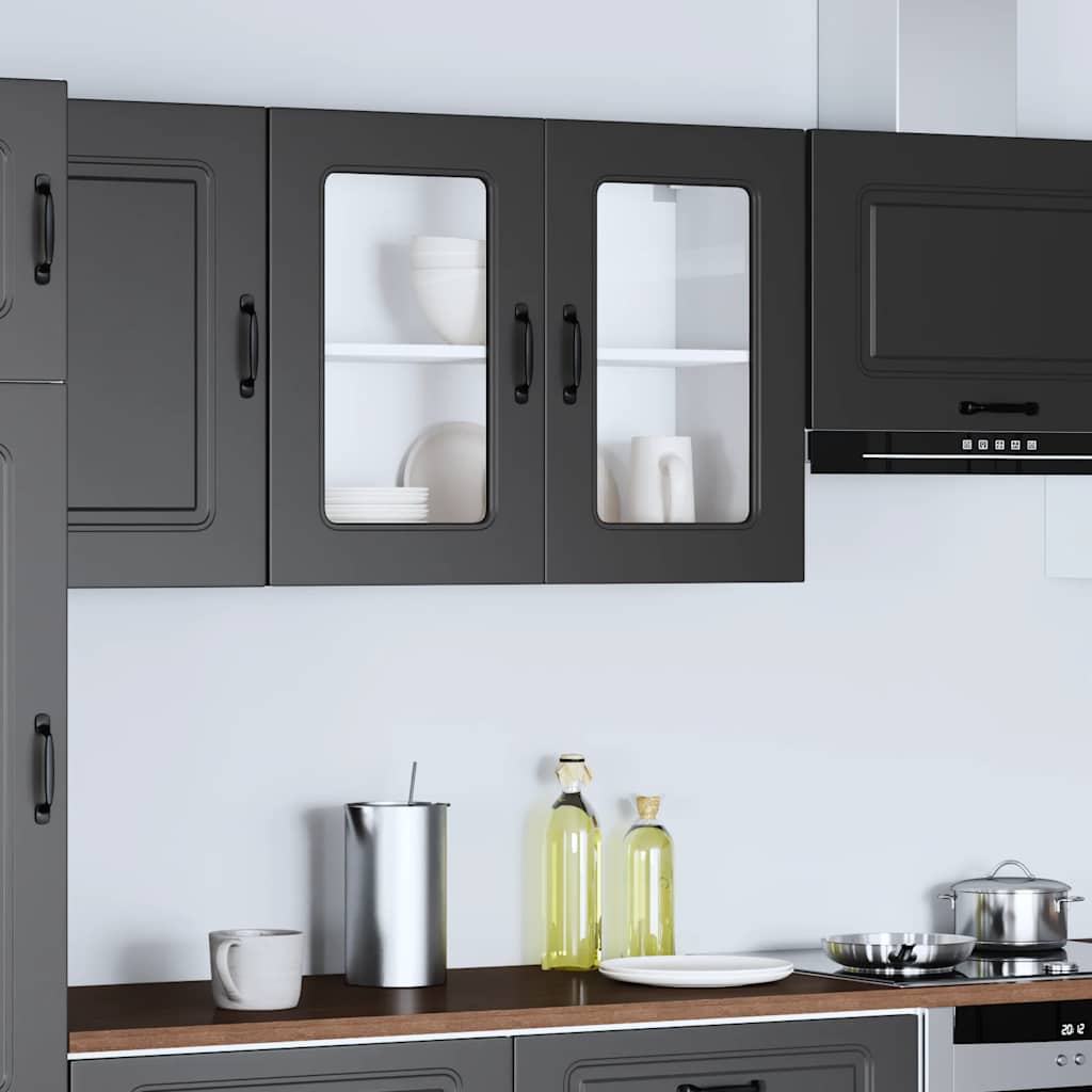 Armário de parede de cozinha porta vidro Kalmar preto