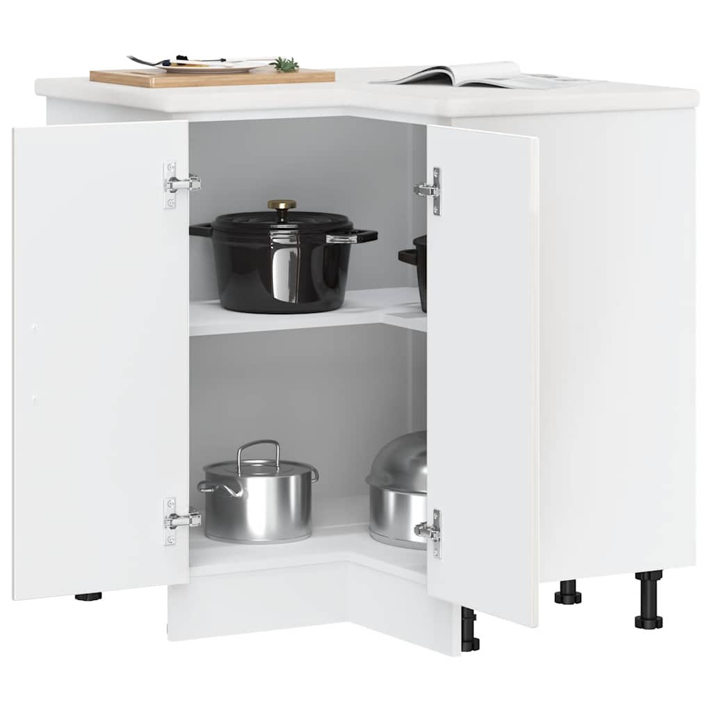 Armário base canto cozinha Porto madeira branco brilhante