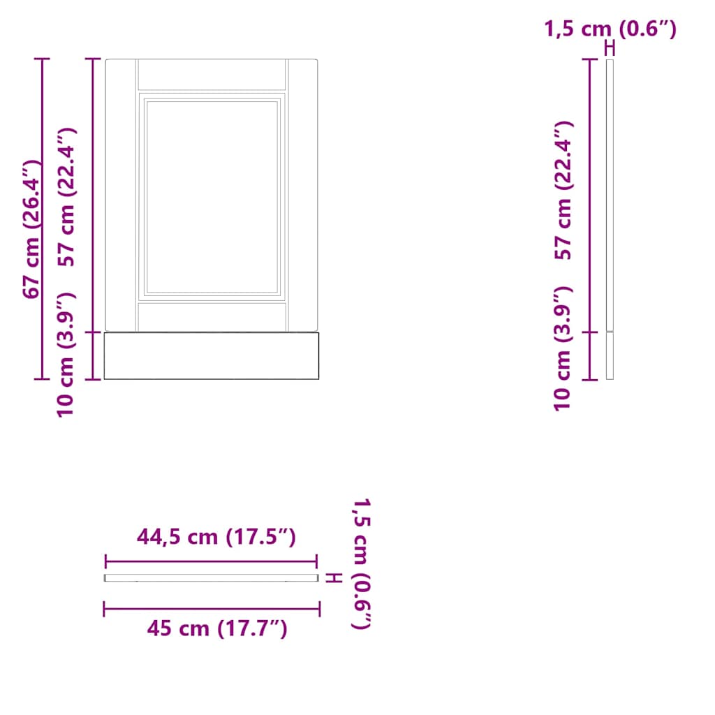 Painel máquina lavar louça Porto betão cinzento 45x1,5x67 cm