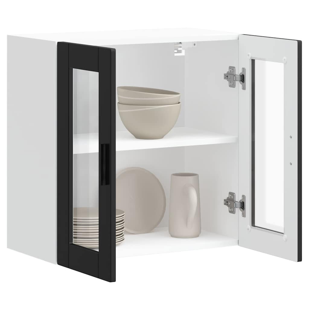 Armário de parede de cozinha com porta de vidro Porto preto