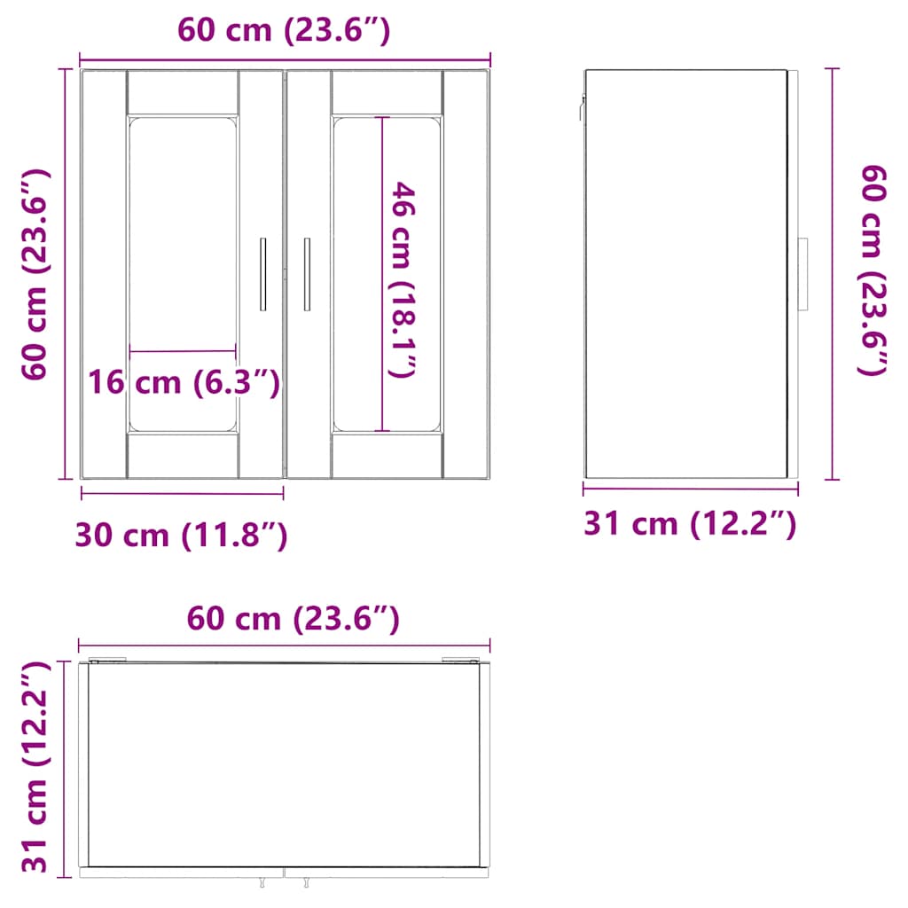 Armário de parede de cozinha porta vidro Porto carvalho sonoma