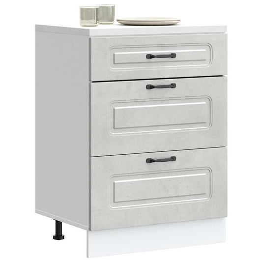 Armário baixo de cozinha Kalmar betão madeira projetada cinza