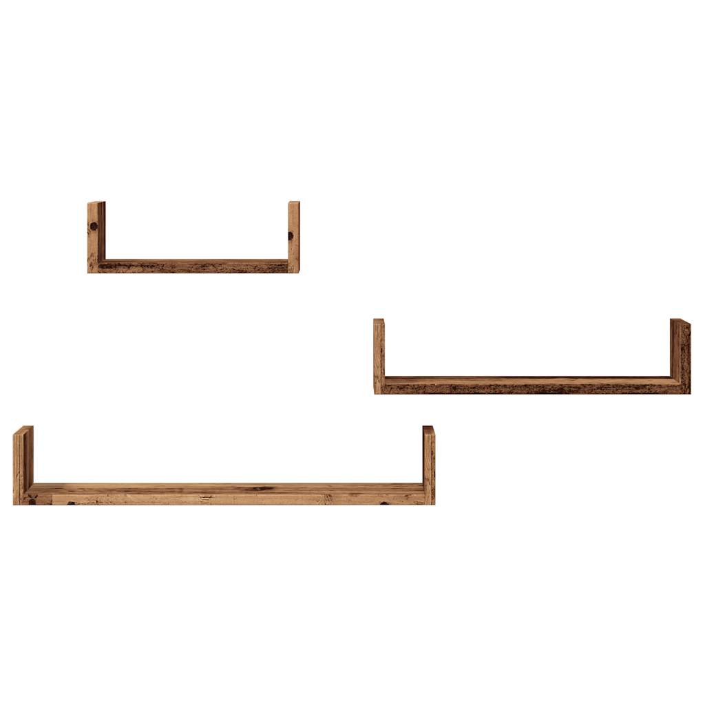 Prateleiras de parede 3 pcs derivados de madeira madeira velha