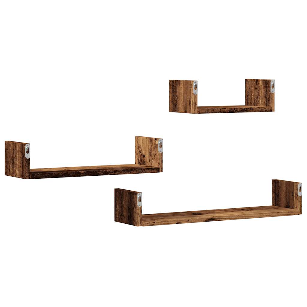 Prateleiras de parede 3 pcs derivados de madeira madeira velha