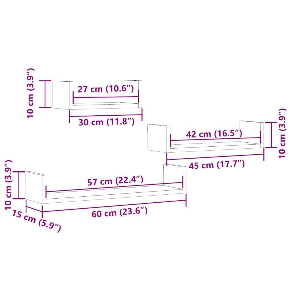 Prateleiras de parede 3 pcs derivados de madeira madeira velha
