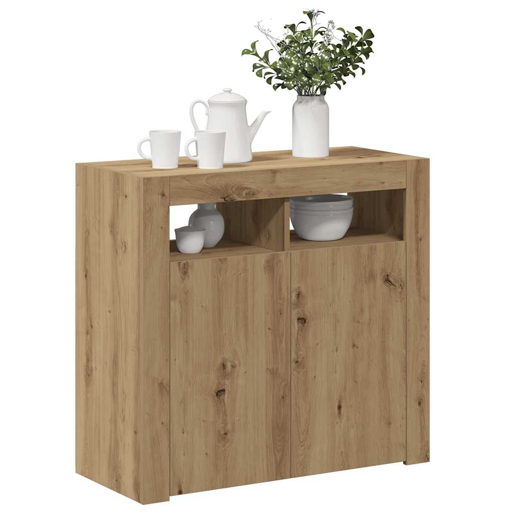Aparador com LED 80x35x75 cm deriv. madeira carvalho artisiano