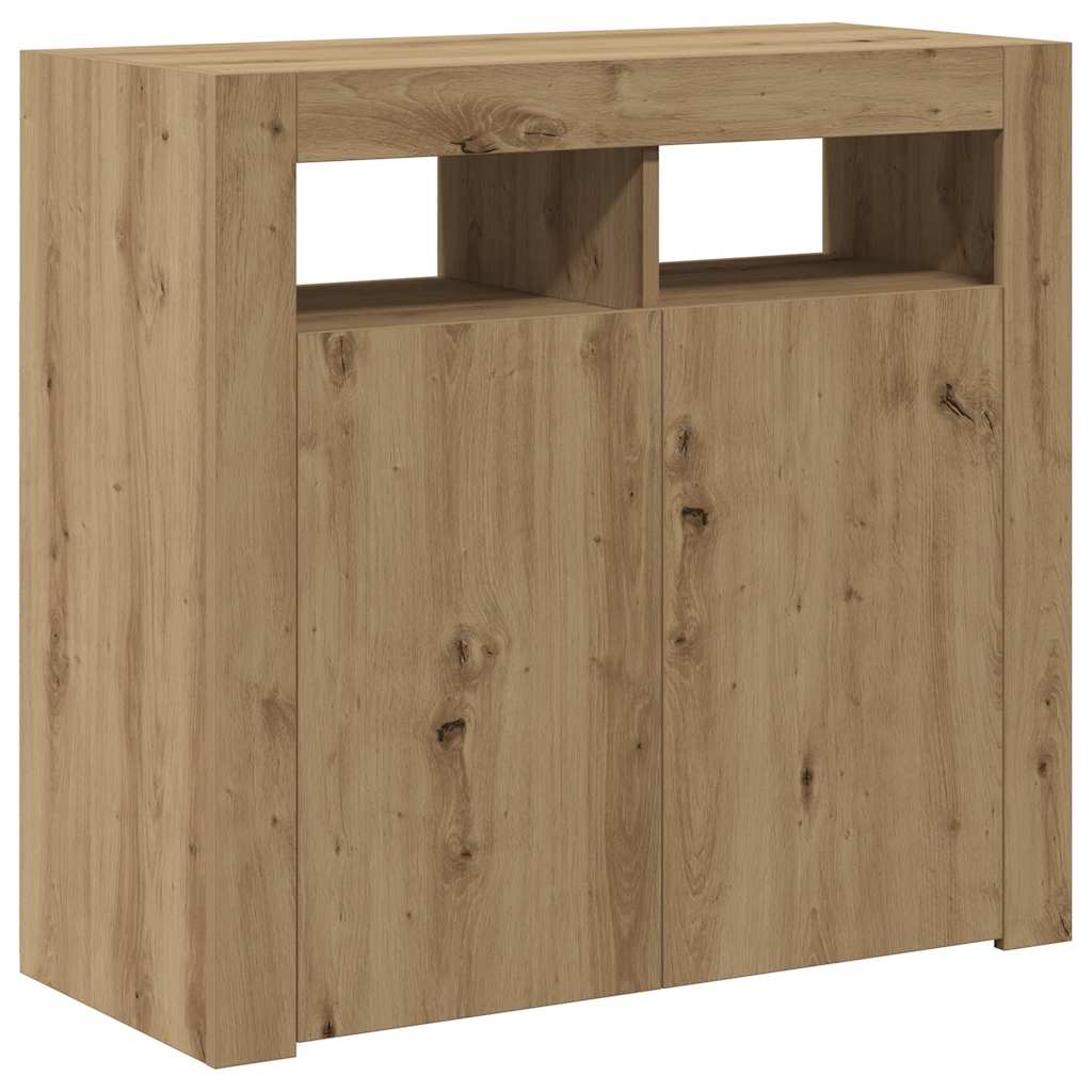 Aparador com LED 80x35x75 cm deriv. madeira carvalho artisiano