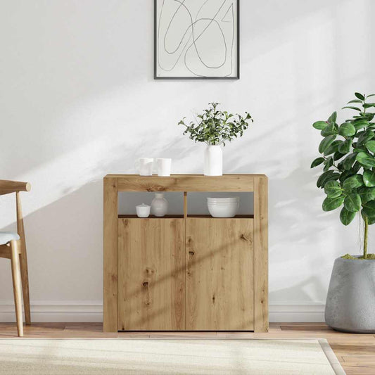 Aparador com LED 80x35x75 cm deriv. madeira carvalho artisiano