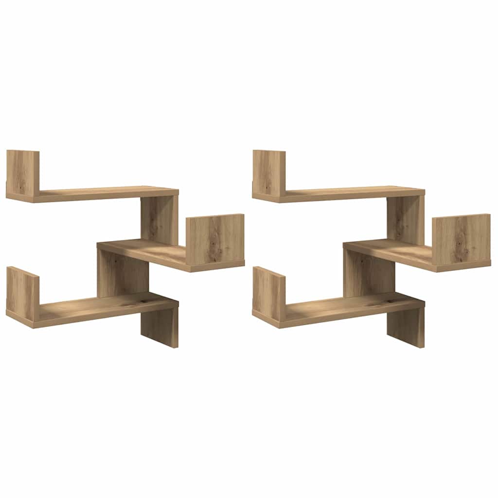 Prateleiras parede canto 2pcs deriv. madeira carvalho artisiano