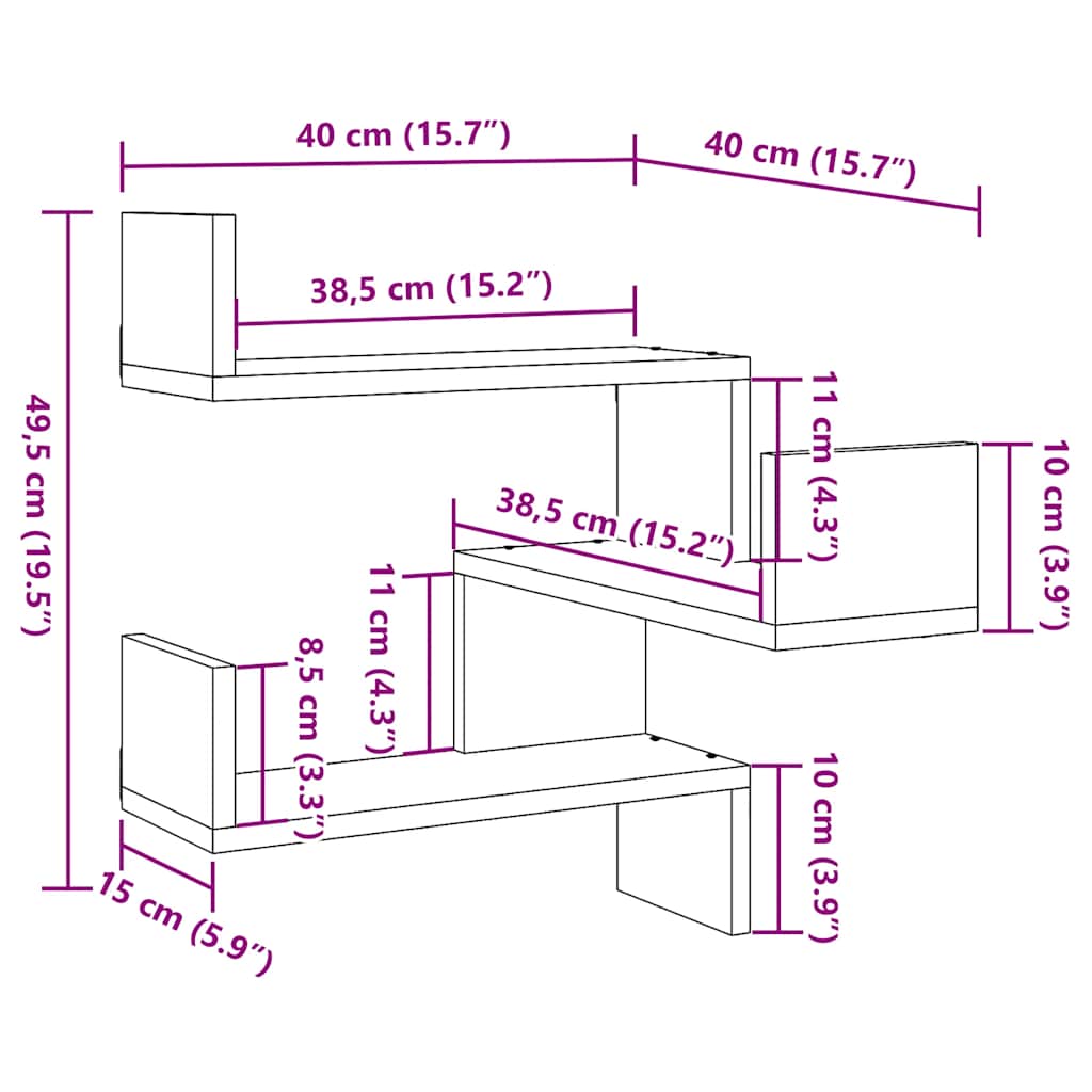 Prateleiras parede canto 2pcs deriv. madeira carvalho artisiano
