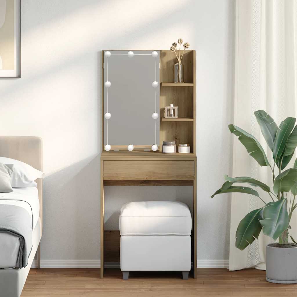 Toucador com luzes LED 60x40x140 cm cor carvalho artisiano