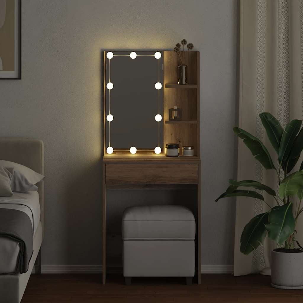 Toucador com luzes LED 60x40x140 cm cor carvalho artisiano
