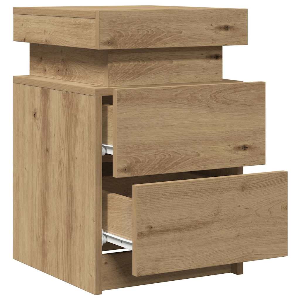 Mesa de cabeceira c/ LED derivados madeira carvalho artisiano