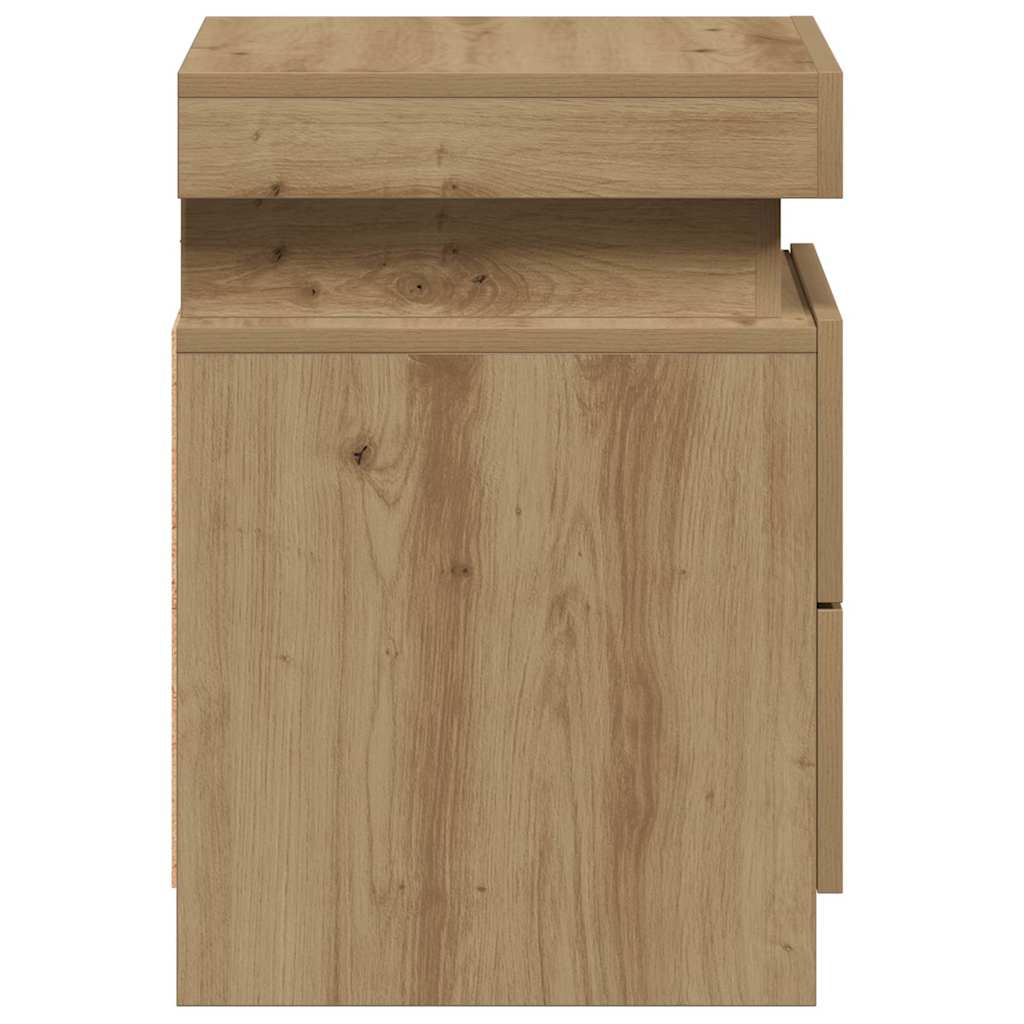 Mesa de cabeceira c/ LED derivados madeira carvalho artisiano