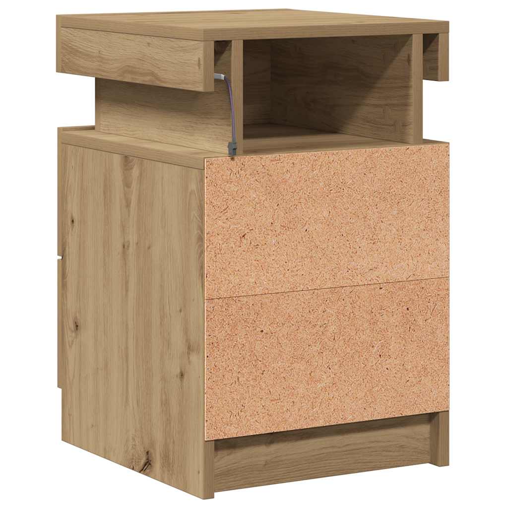 Mesa de cabeceira c/ LED derivados madeira carvalho artisiano