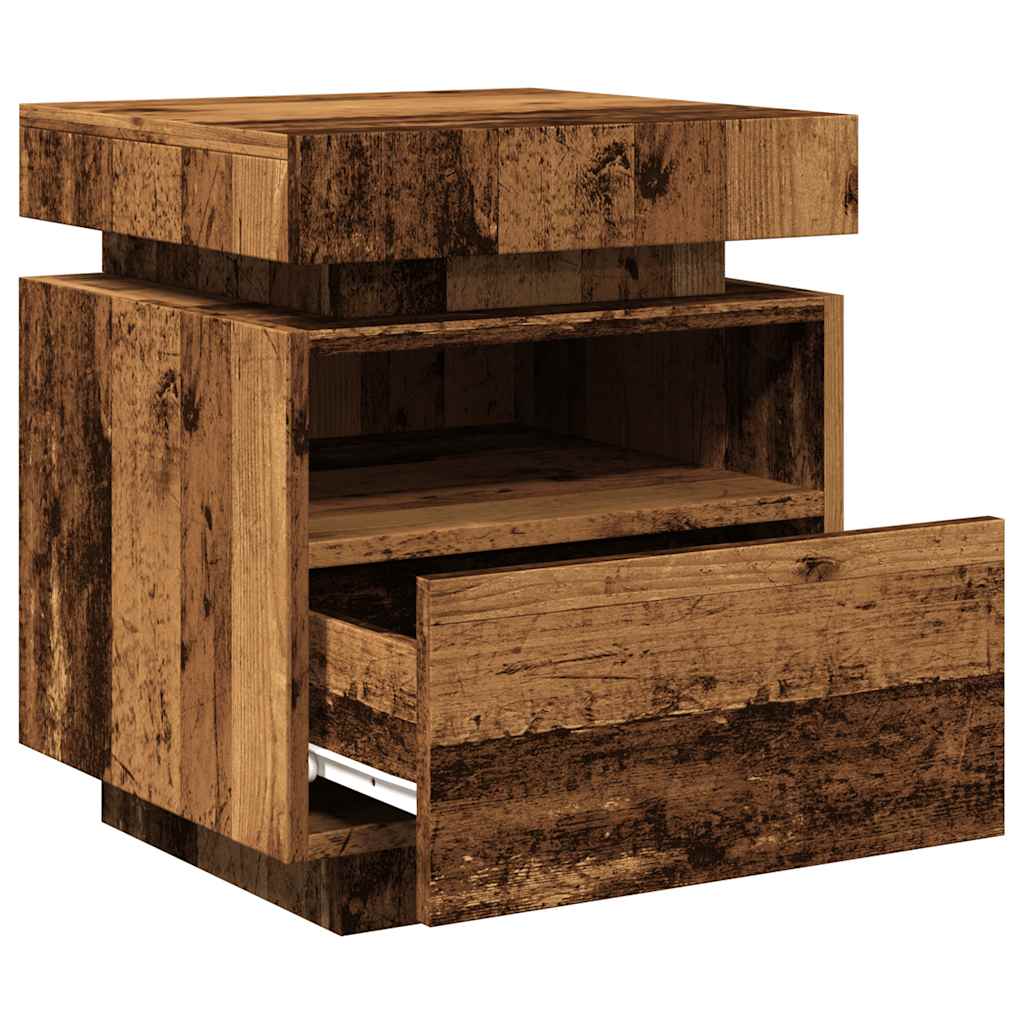 Mesa de cabeceira com luzes LED 40x39x48,5 cm madeira velha