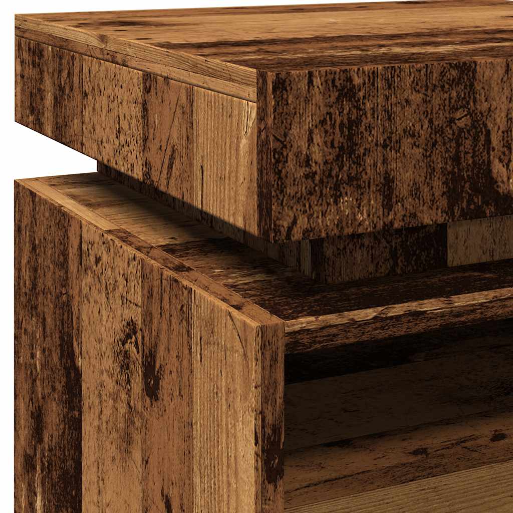 Mesa de cabeceira com luzes LED 40x39x48,5 cm madeira velha