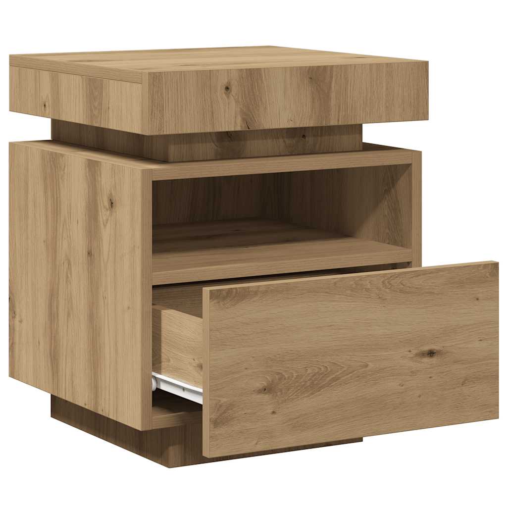 Mesas cabeceira c/luzes LED 2pc 40x39x48,5cm carvalho artisiano