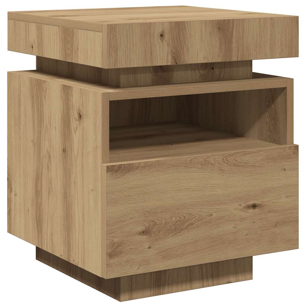 Mesas cabeceira c/luzes LED 2pc 40x39x48,5cm carvalho artisiano