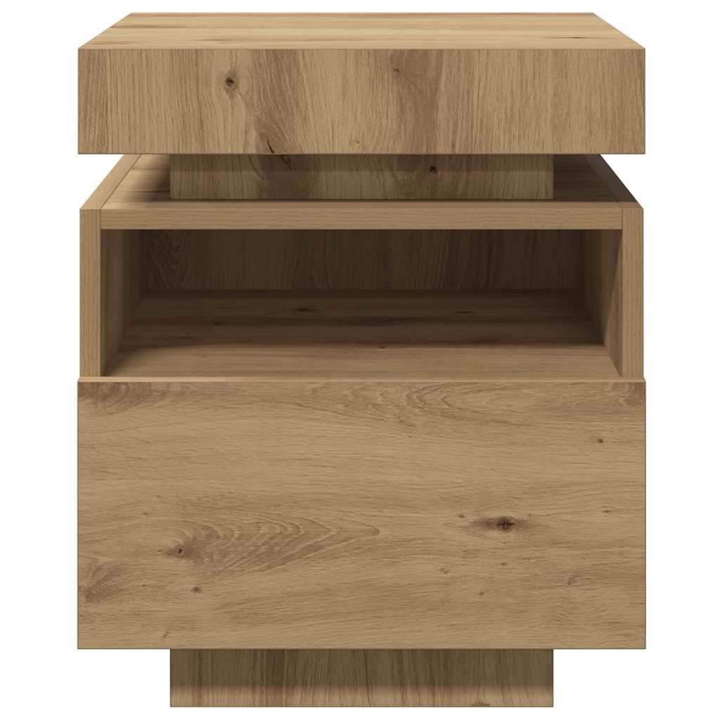 Mesas cabeceira c/luzes LED 2pc 40x39x48,5cm carvalho artisiano