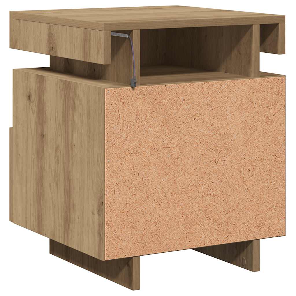 Mesas cabeceira c/luzes LED 2pc 40x39x48,5cm carvalho artisiano