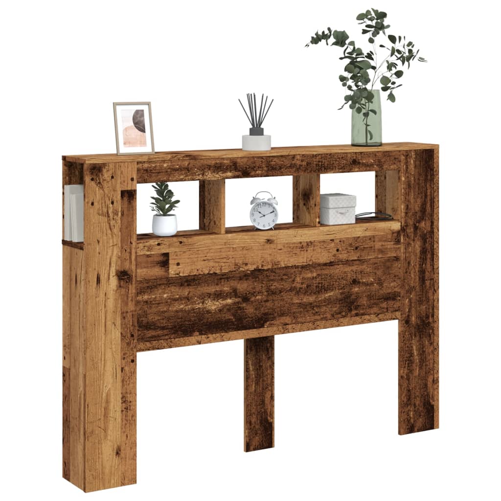 Cabeceira c/ LEDs 140x18,5x103,5cm deriv. madeira madeira velha