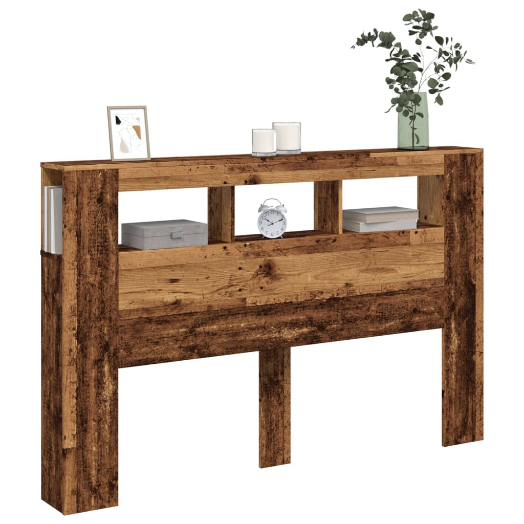 Cabeceira c/ LEDs 160x18,5x103,5cm deriv. madeira madeira velha