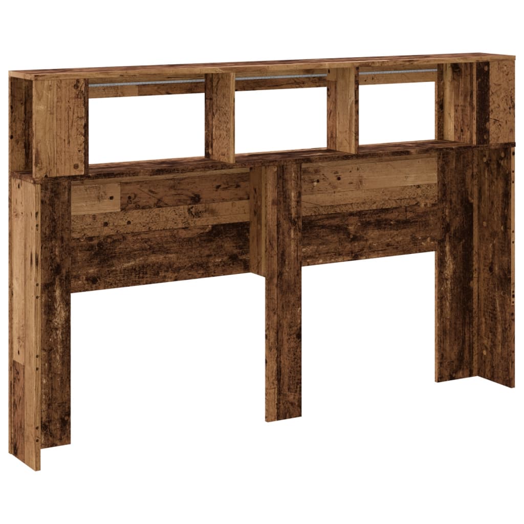 Cabeceira c/ LEDs 160x18,5x103,5cm deriv. madeira madeira velha