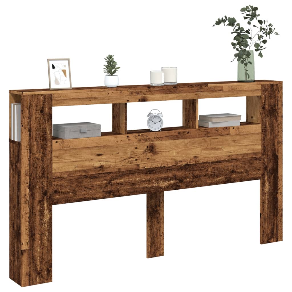 Cabeceira c/ LEDs 180x18,5x103,5cm deriv. madeira madeira velha