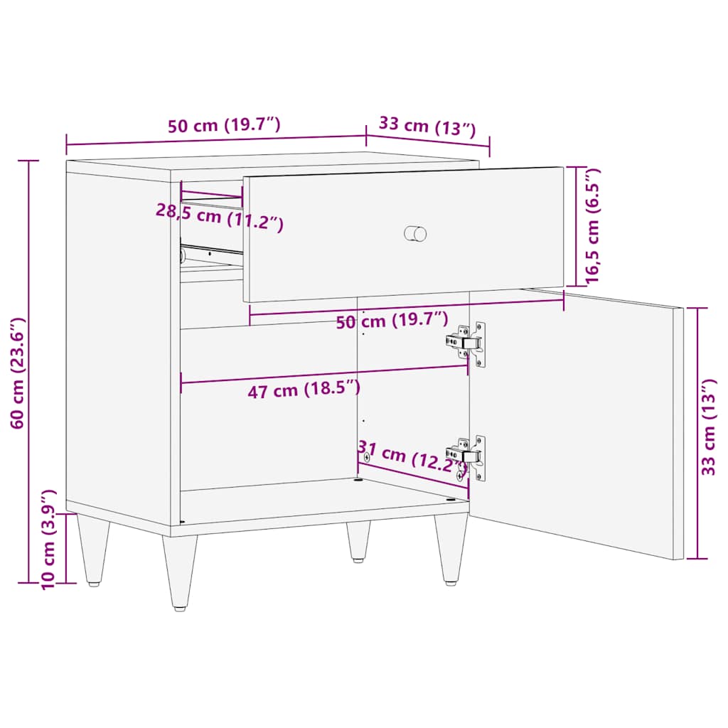 Mesa de cabeceira cinzento claro 50x33x60 cm