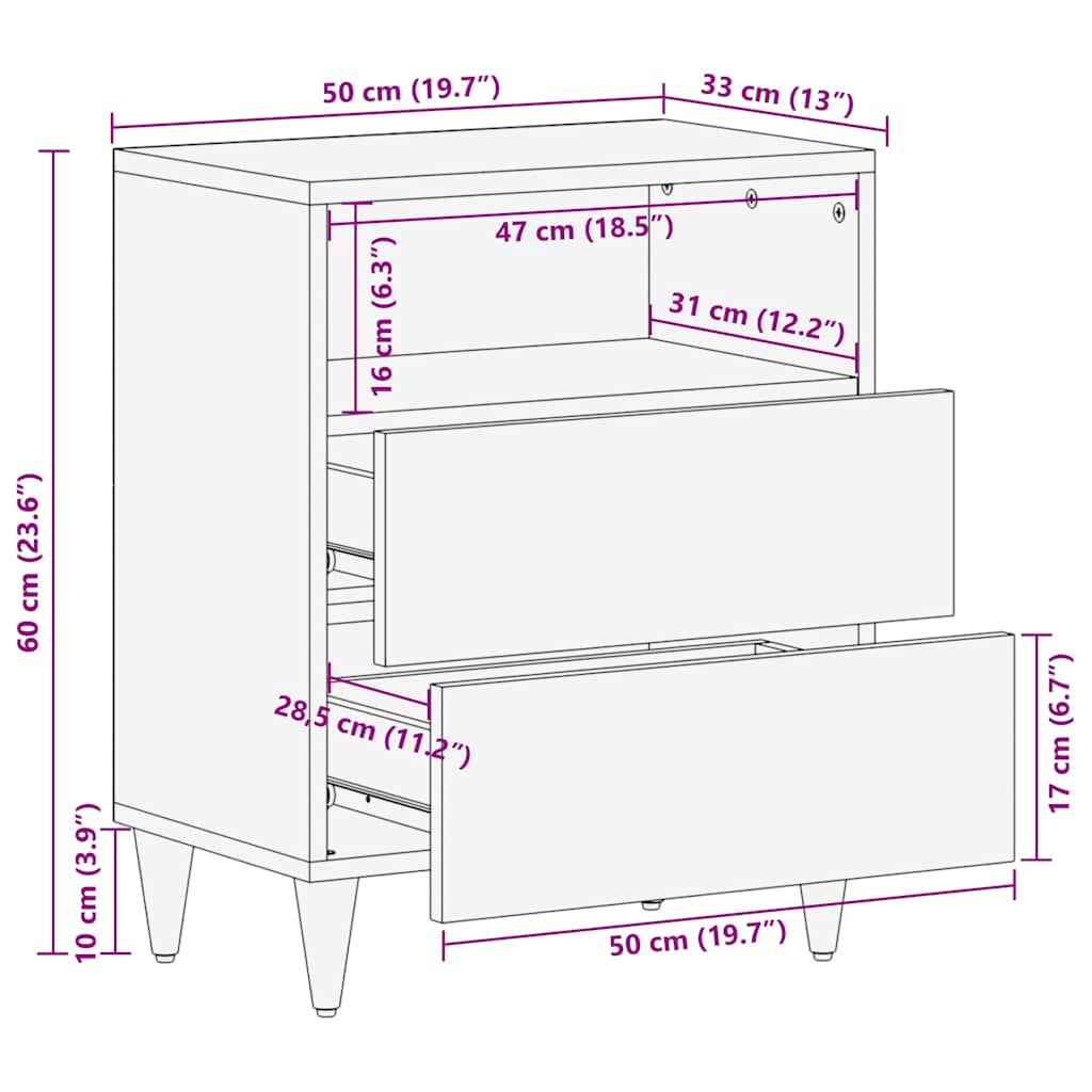 Mesa de cabeceira cinzento claro 50x33x60 cm
