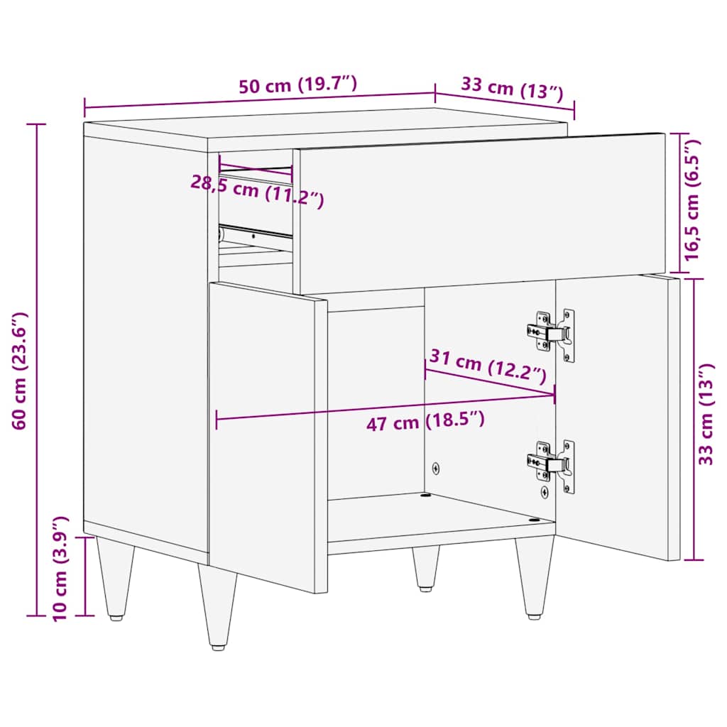 Mesa de cabeceira cinzento claro 50x33x60 cm