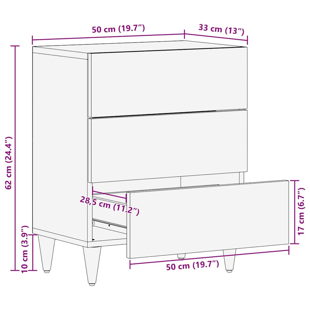 Mesa-de-cabeceira com gaveta Castanho-claro 50 x 33 x 60 cm