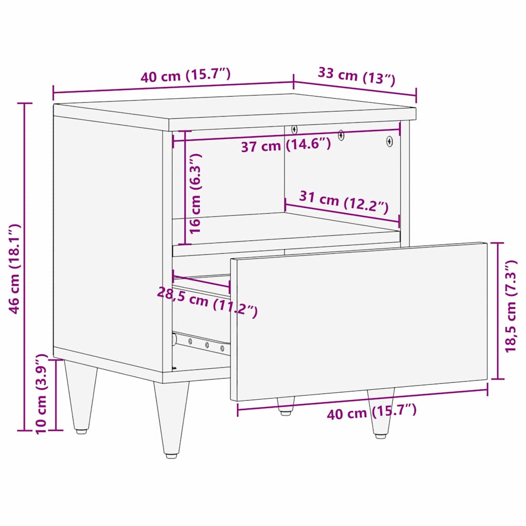 Mesa-de-cabeceira com gaveta Bege 40 x 33 x 46 cm