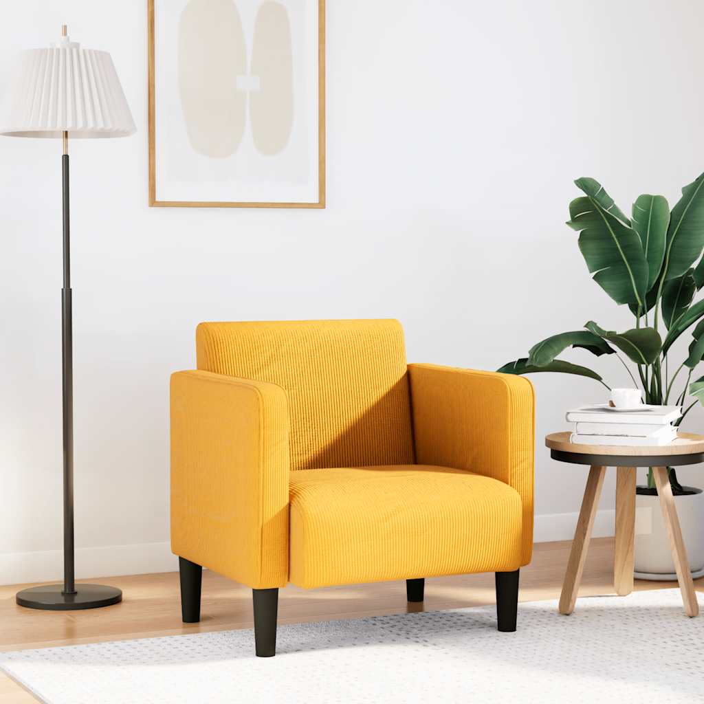 Poltrona com apoio de braços tecido corduroy amarelo-claro