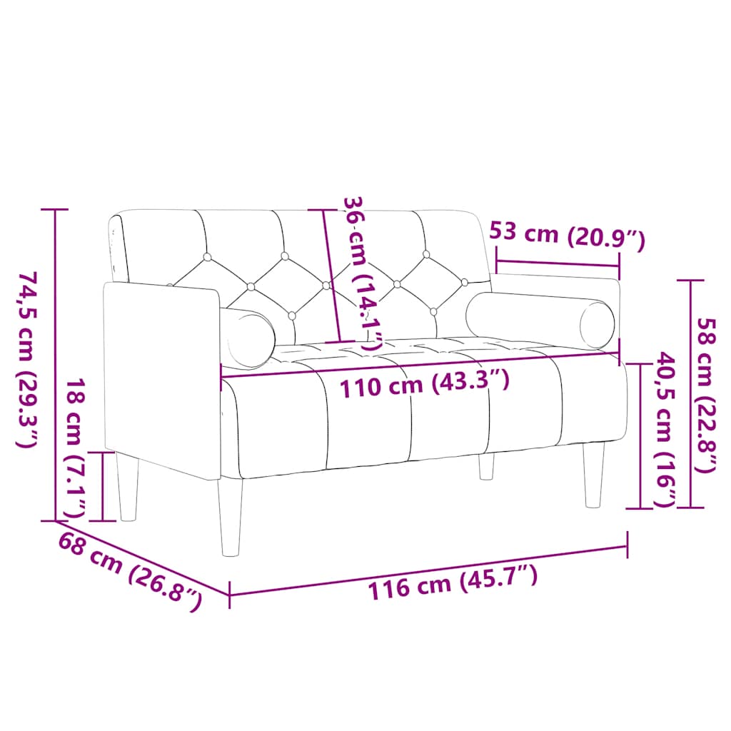 Sofá-luvas com rolos 110 cm linho
