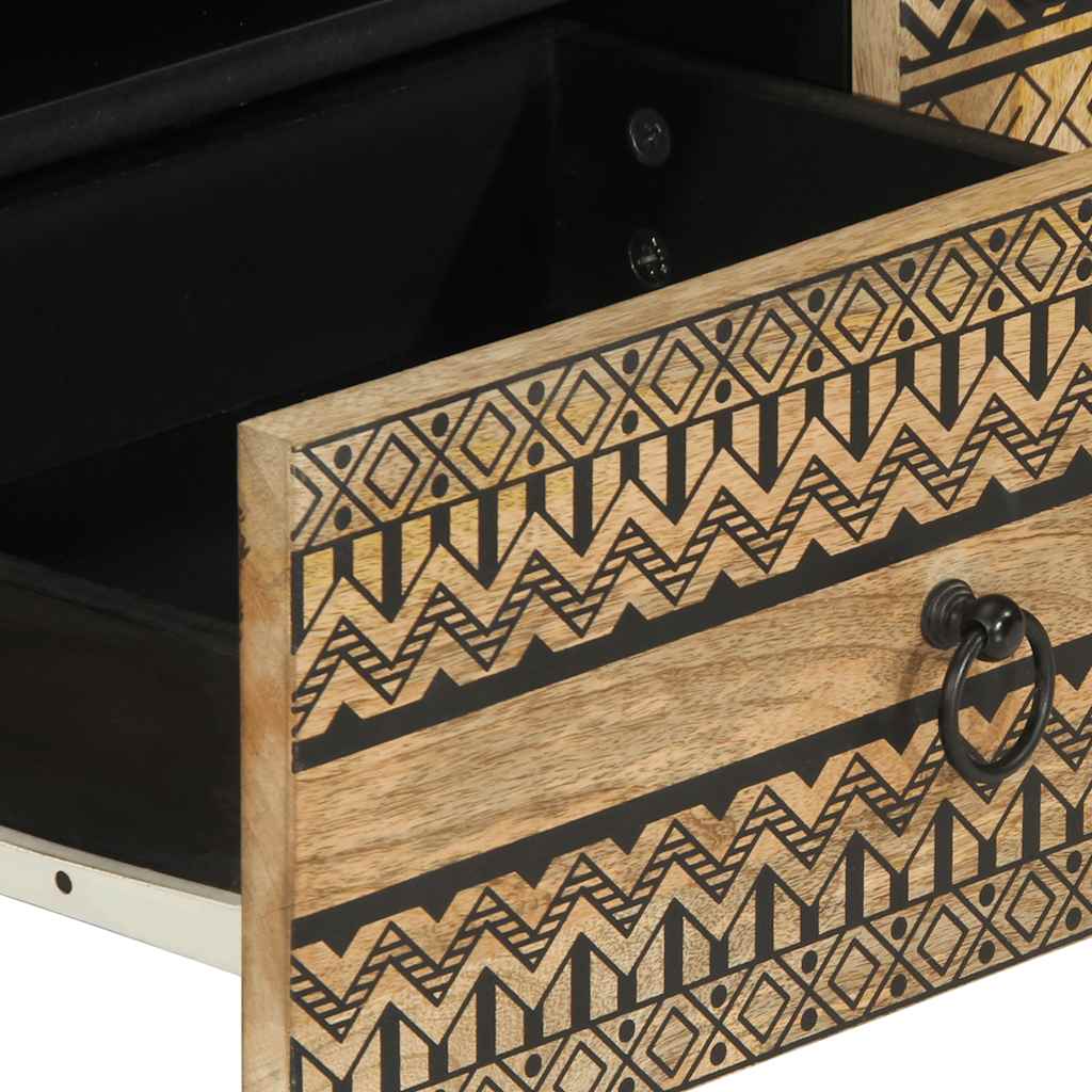 Móvel de TV de madeira mangueira áspera maciça preto