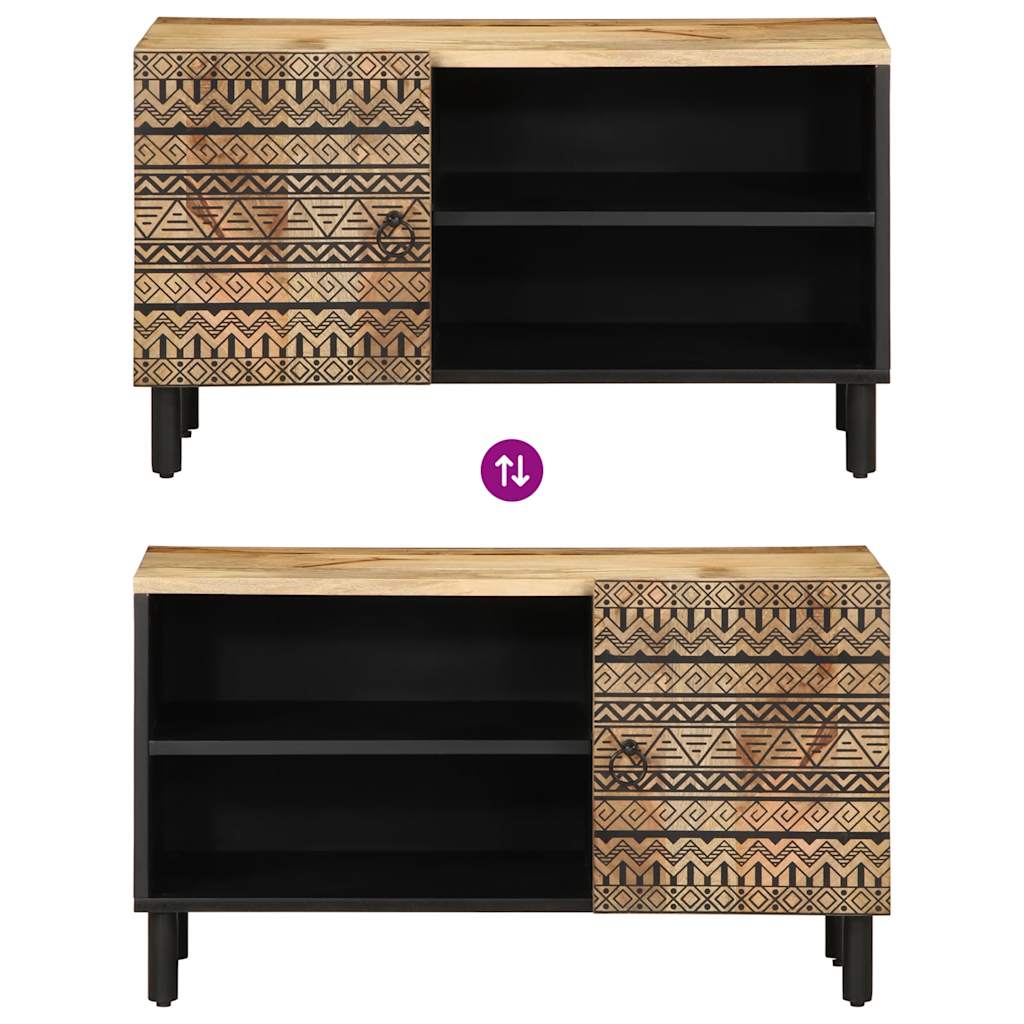 Móvel de TV de madeira mangueira áspera maciça preto