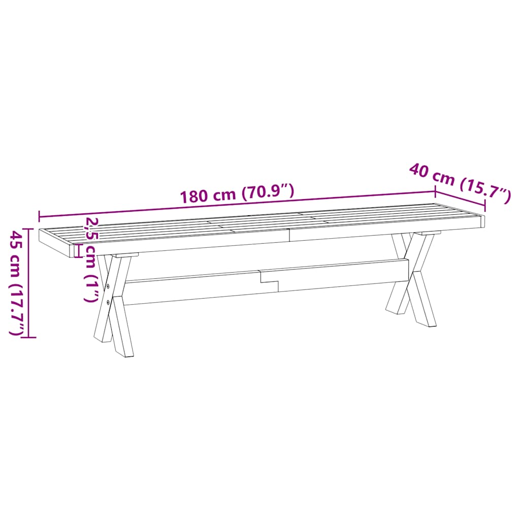 Banco de jantar NOAIN pernas forma X 180x40x45 cm pinho maciço