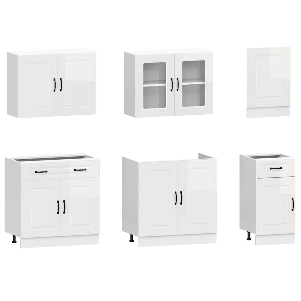 7 peças armário de cozinha conjunto Kalmar branco brilhante